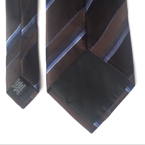 ALFANI Silk Tie Brown and Blue Diagonal Stripes - Picture 4 of 6